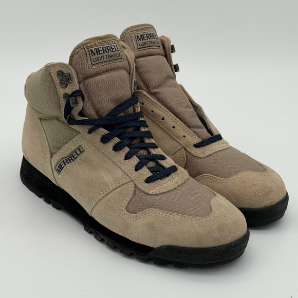 Merrell Other - Vintage Merrell Light Traveler Mens 12 Narrow Hiking Boots Tan Suede Outdoors